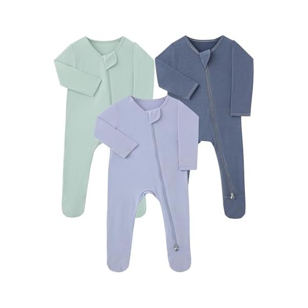 Baby Footie Pajamas Rayon Made from Bamboo 3 Pack 0-18 Months