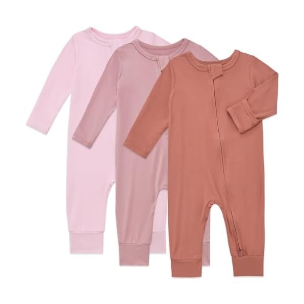 Baby Footless Pajamas Rayon 3pcs Unisex Infant Zipper Romper with Mitten Cuffs Sleep Play PJs