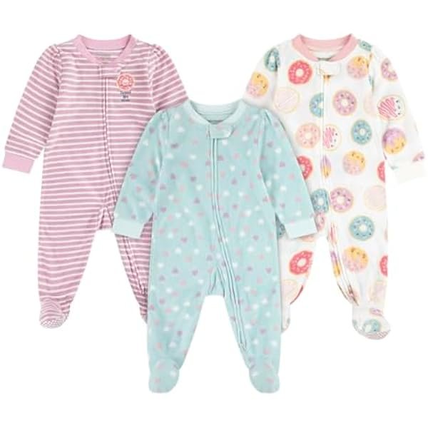 unisex-baby 3-pack Footed Fleece Coverall Pajamas