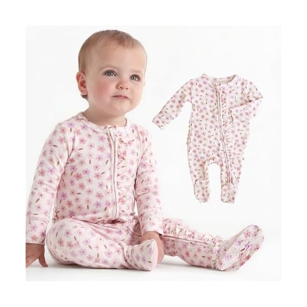 Zippered Baby Footie Pajamas, Soft Onesie Bodysuit with Feet & Double Zipper for Easy Diaper Change, Infant, and Toddler Footed One-Piece Jumpsuit, Blushing Blooms, 0-3 Months