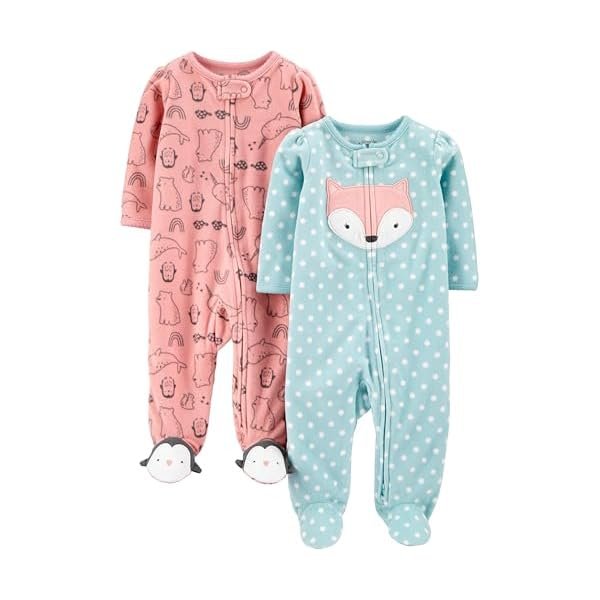 baby-girls Cotton and Fleece Footed Sleep and Play, Pack of 2