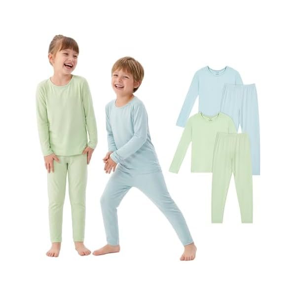 SuperSoft Toddler Pajama Set, 4-Piece Bamboo Viscose Snug-Fit Sleepwear for Boys Girls, Long Sleeve Toddler Clothes