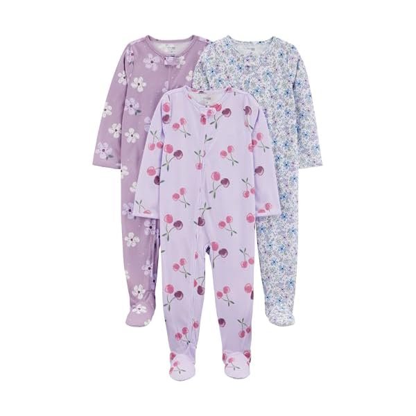 Baby and Toddler Girls' 3 Pack Loose Fit Polyester Jersey Footed Pajamas